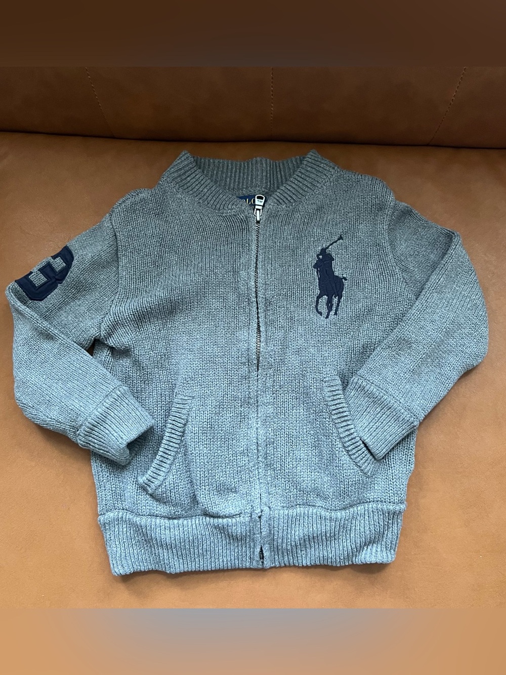 Polo Ralph Lauren Kids Boys Sz 4T Big Pony Full-Zip Knit Grey Cardigan Sweater